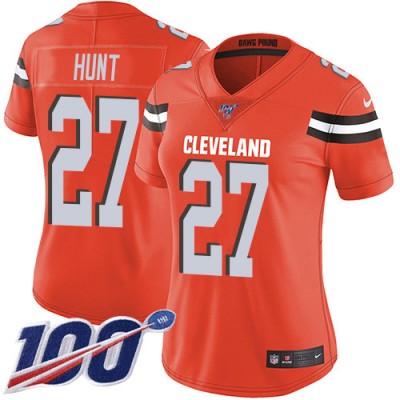 Nike Cleveland Browns #27 Kareem Hunt Orange Alternate Women's Stitched NFL 100th Season Vapor Untouchable Limited Jersey
